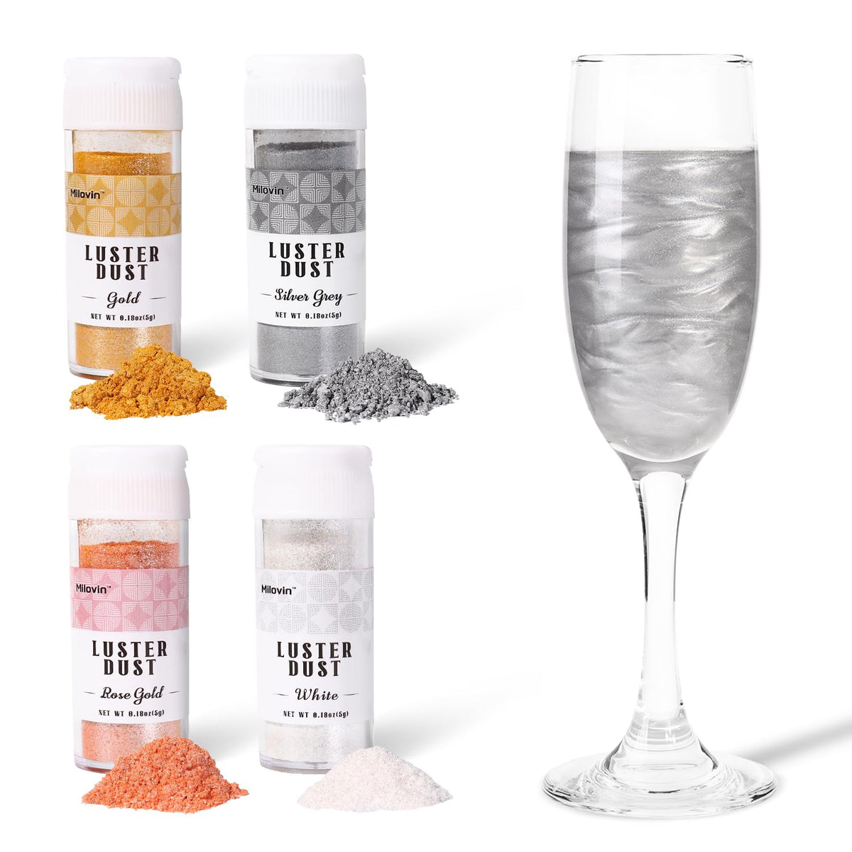 Edible Glitter for Cocktails, Luster Dust Edible, 4 Colors 5g/bottle Edible Glitter for Baking