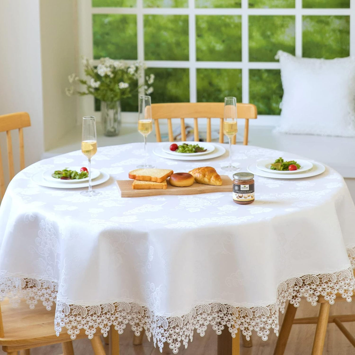 White lace Premium Round Farmhouse Table Runner Waterproof OilProof SpillProof AntiShrink Soft