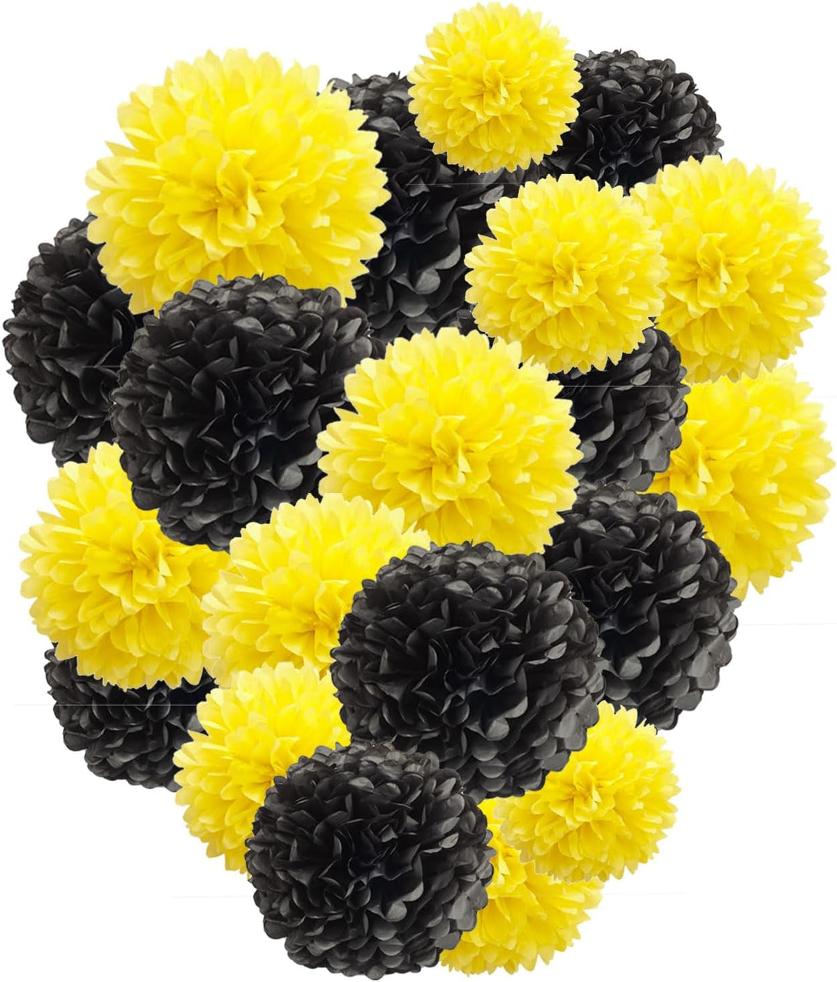 Capesaro Black and Yellow Tissue Paper Pom Poms, 15PCS Tissue Paper Flowers for Birthday Party