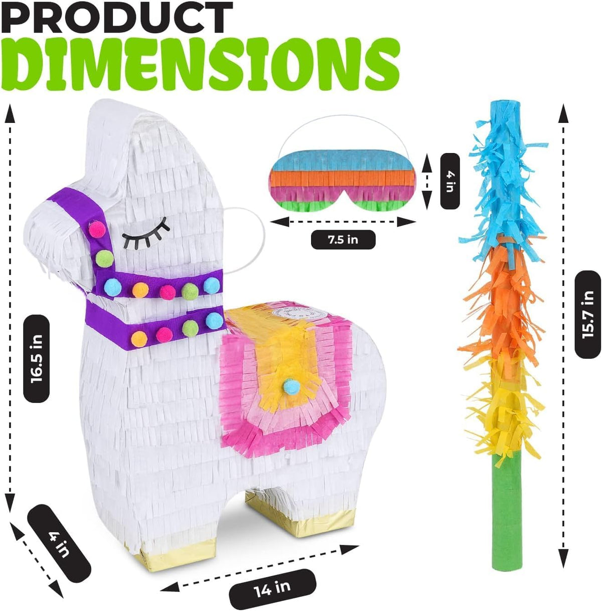 Llama Pinatas Bundle with a Blindfold and a Bat (17 x 14 x 4 Inches), Perfect for kid's Birthday