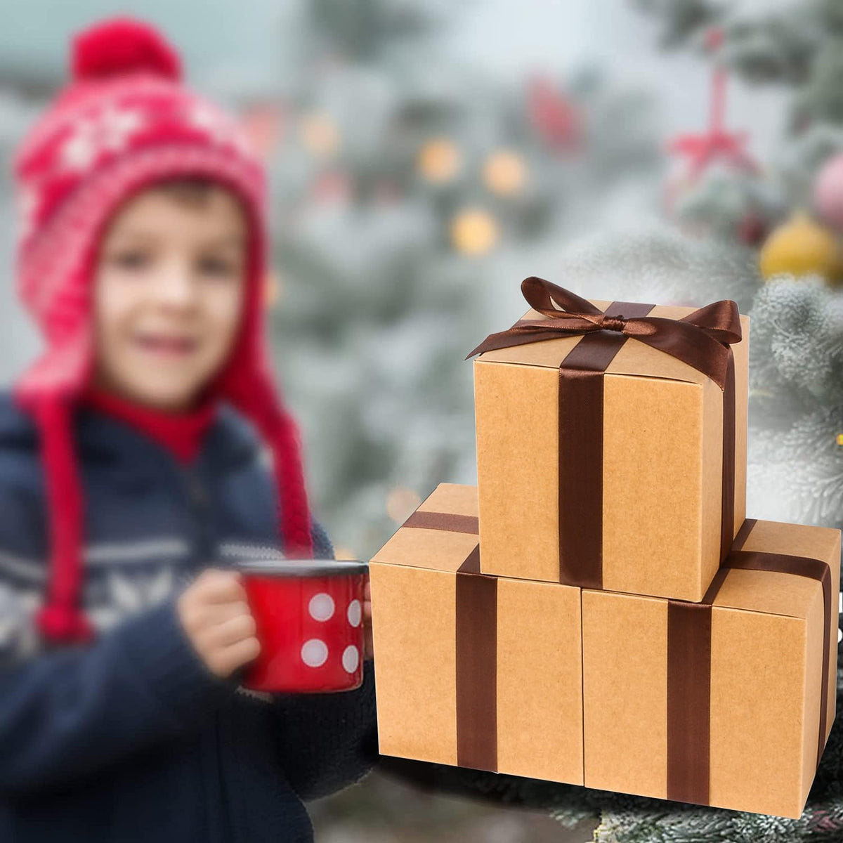 COTOPHER Small Gift Boxes 25 Pack 5x5x5 inches Brown Gift Boxes with Lids for Gifts, Crafting