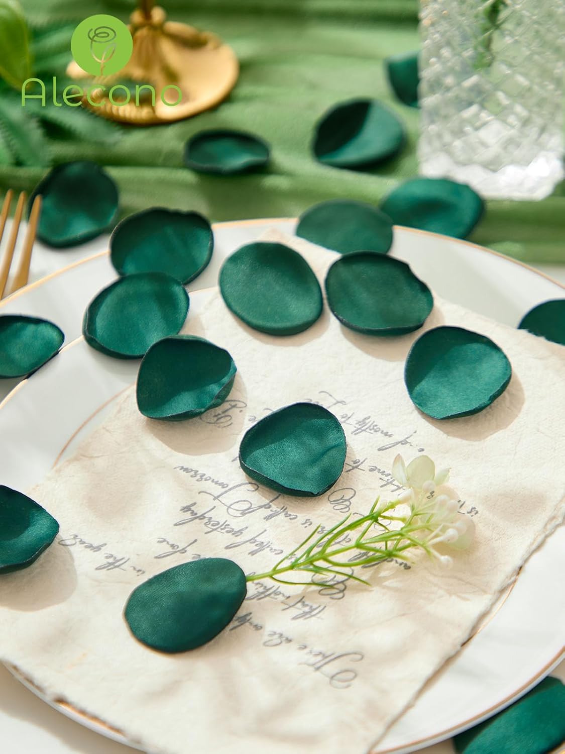 Alecono 600Pcs Silk Rose Petals, Fake Dark Green Petals for Wedding Proposal Flower Girl Basket