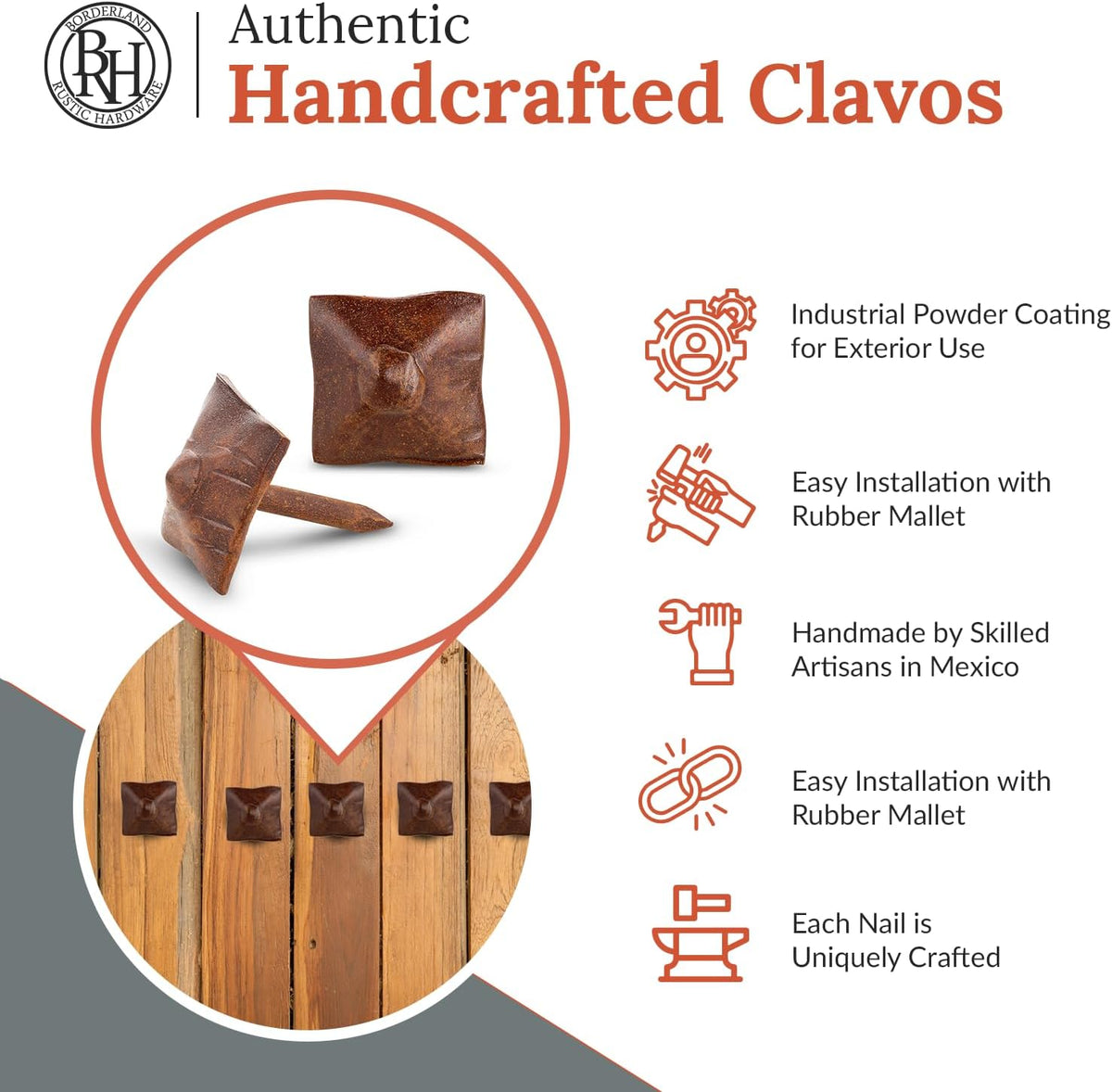 100 Pack 0.75" Square Head Iron Clavos Decorative Nails – Sealed Rusted – Handmade Rustic Square