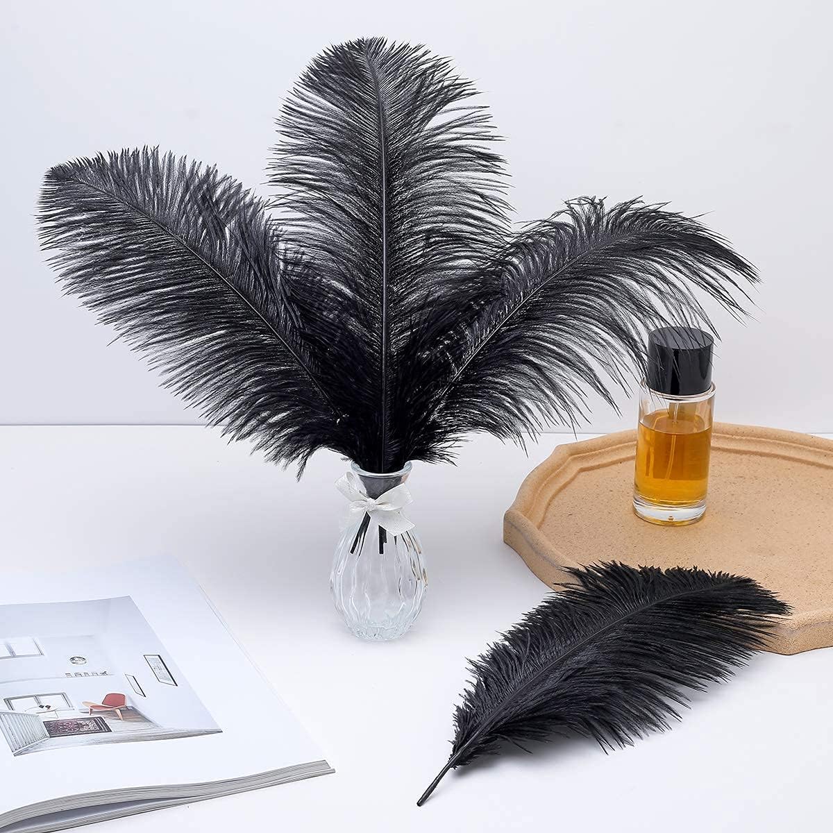 24pcs Natural Black Ostrich Feathers 10-12inch (25-30cm) for Wedding Party Centerpieces，Flower