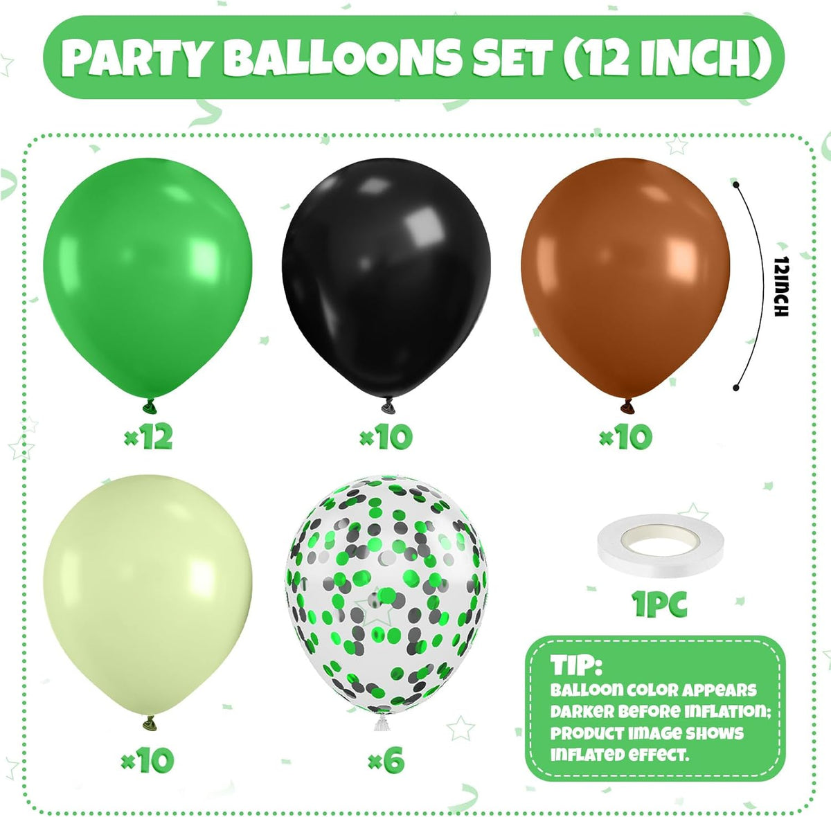 Green and Brown Balloons, 50PCS 12 Inch Camouflage Green Black Brown Ballons, Dark Emerald Green