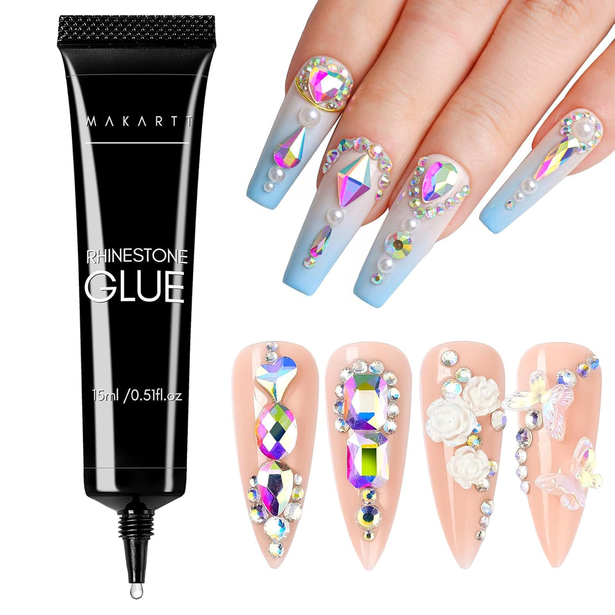 Makartt Nail Rhinestone Glue, Super Strong Gel Nail Glue for Rhinestones, 3D Art Design Charms and