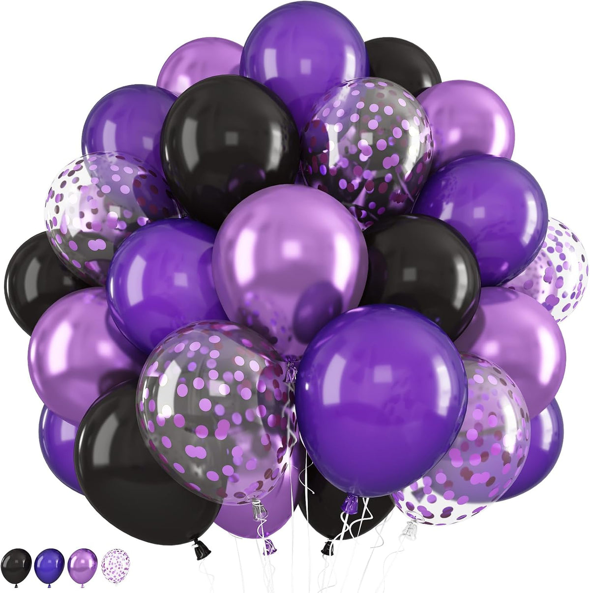 Purple and Black Balloons, 12 Inch Metallic Purple Black Party Balloons Confetti Latex Helium