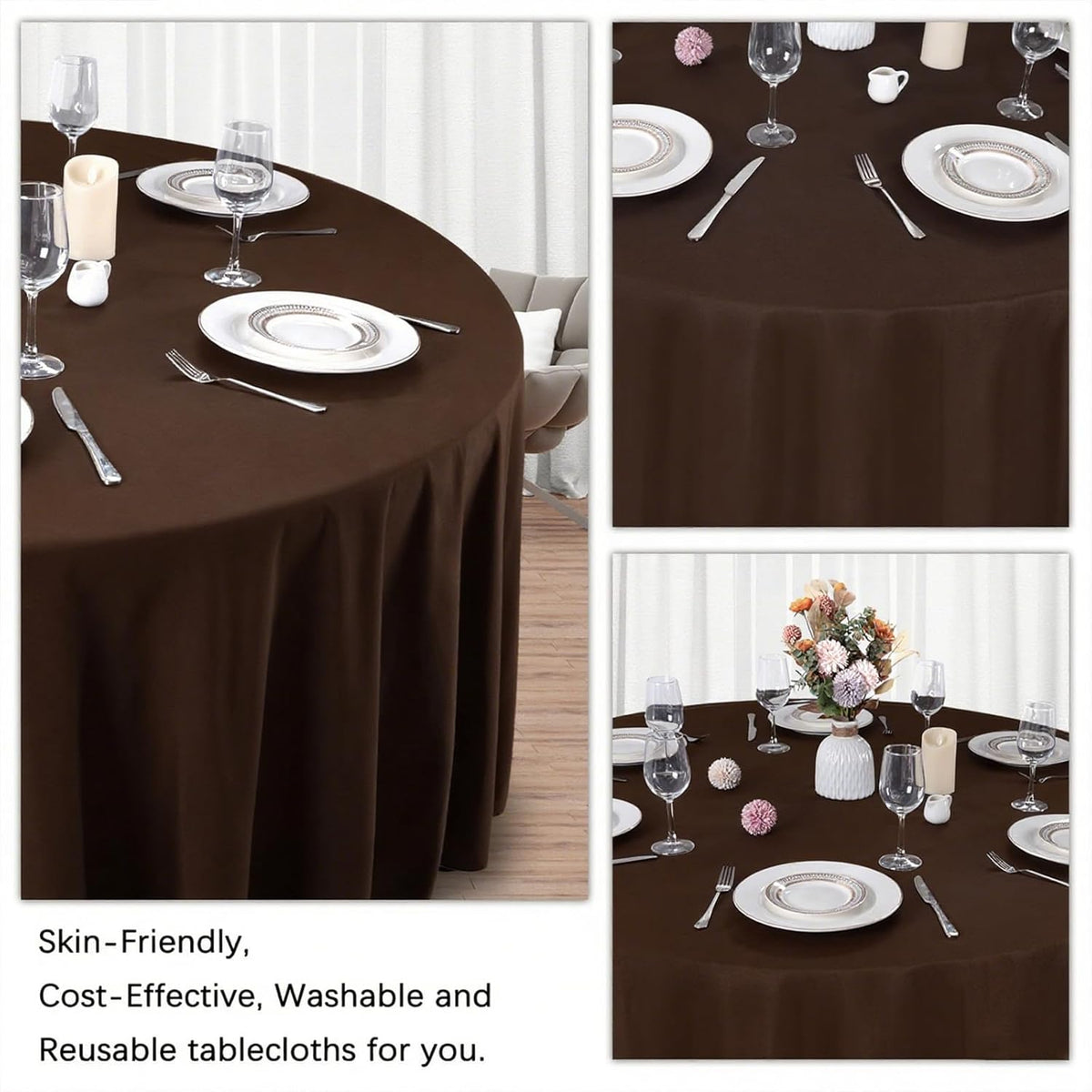 8 Pack Brown Round Tablecloth 90 Inch Stain and Wrinkle Resistant Round Brown Table Cloth Reusable