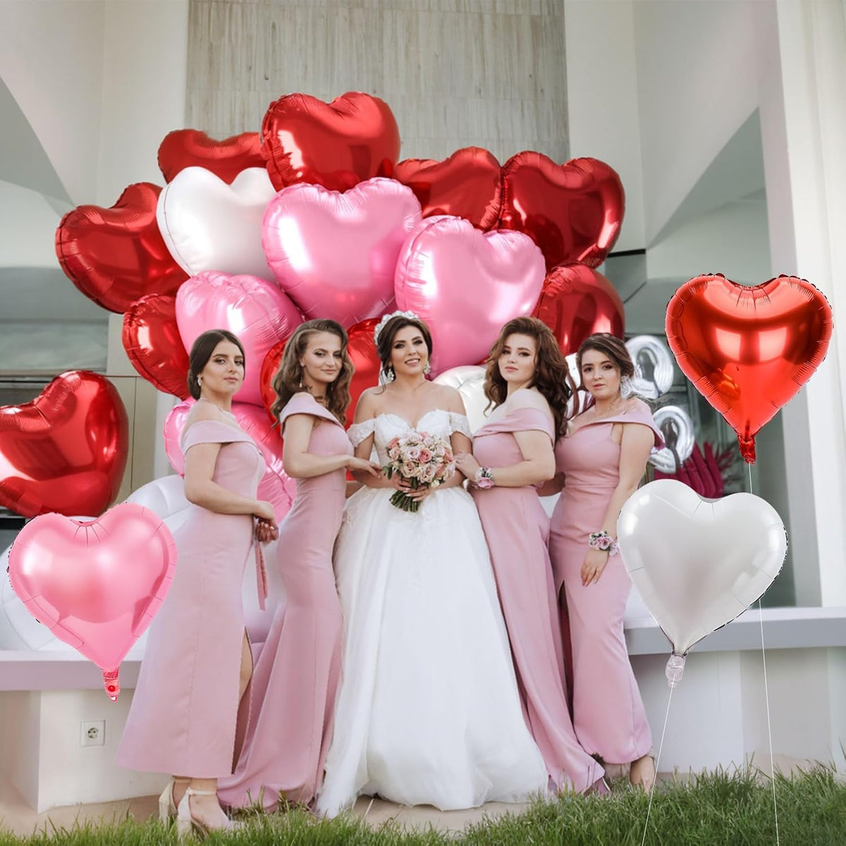 12 Pcs Heart Balloons - 18 inch Red Pink Heart Shaped Foil Helium Balloons for Wedding, Baby