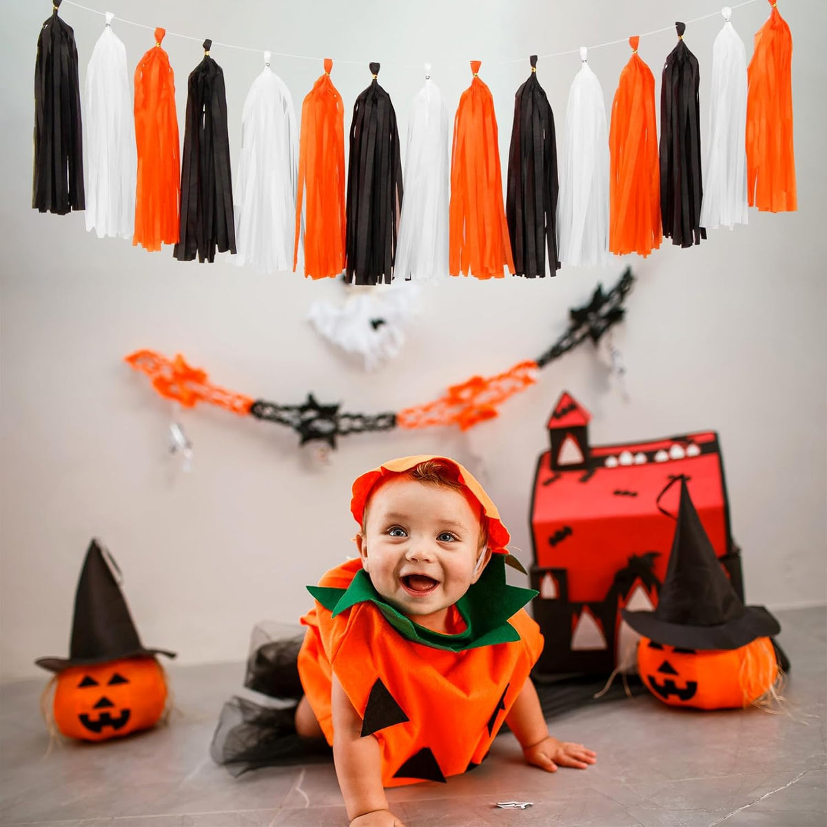 Black-White Orange Halloween Party-Decorations Tassel-Garland - 15pcs Graduation 2025 Supplies