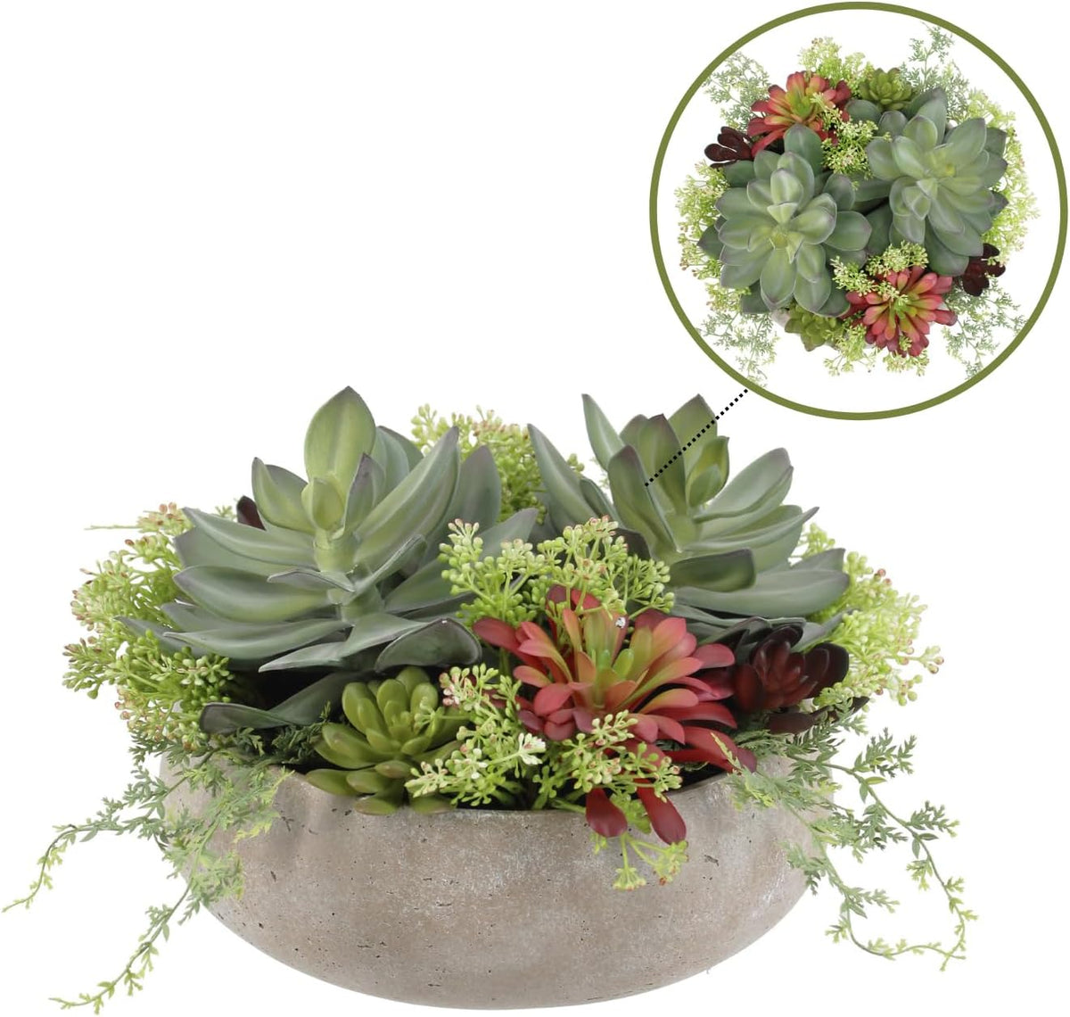 Round Faux Succulent Arrangement, 14" Premium Artificial Indoor Plant Enhances Interior Design