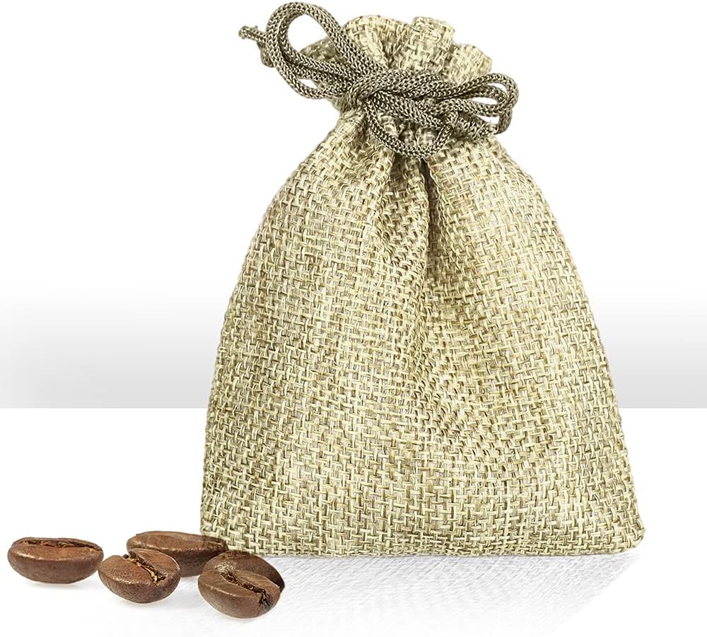 LYSXP 50PCS Burlap Bags with Drawstring，3x4 Inch Cream color Drawstring Gift Bag Jewelry Pouches