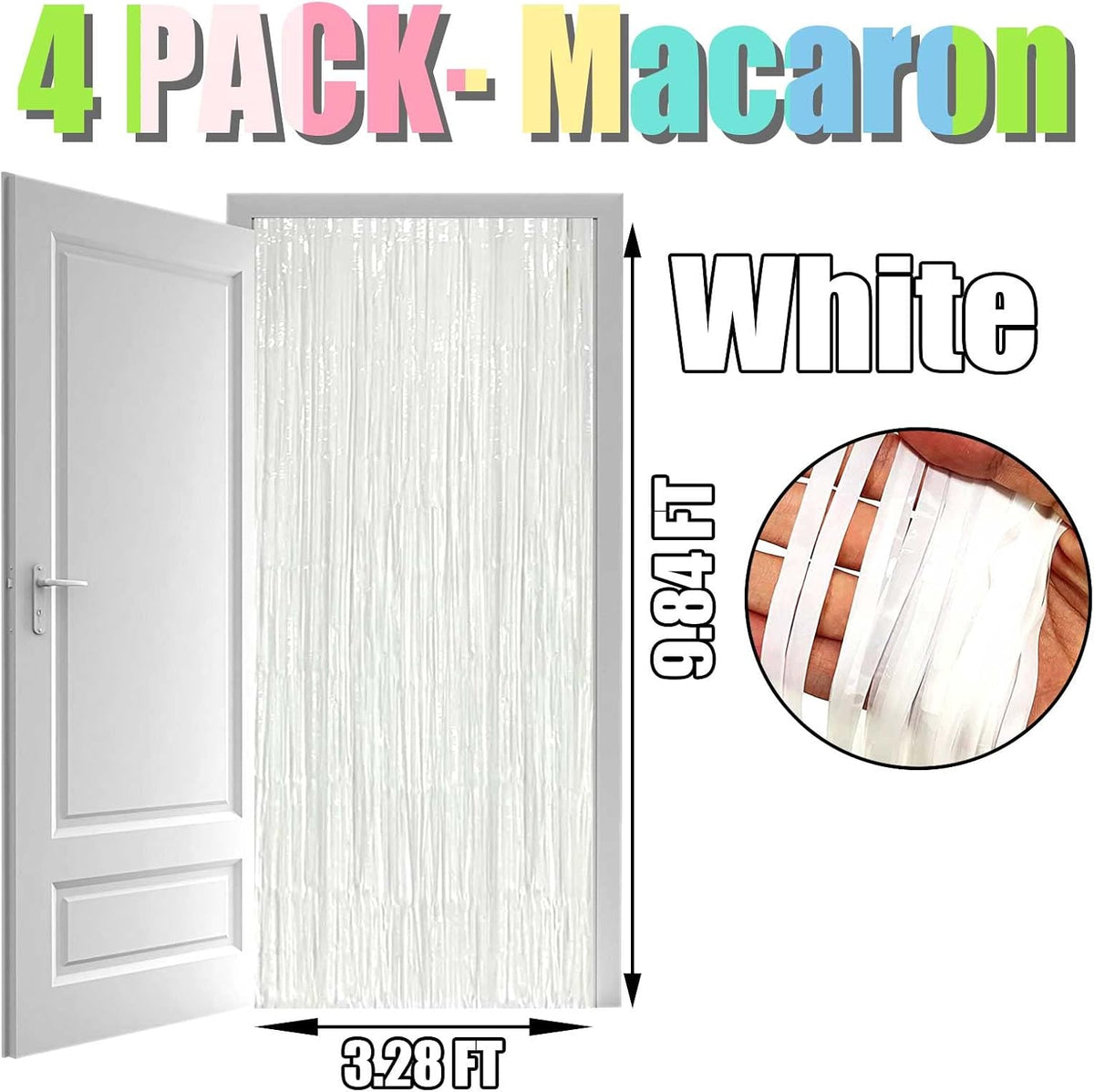 4 Pack White Foil Fringe Curtain Backdrop, 3.3Ft x 9.8Ft Metallic Tinsel Streamers Curtains for