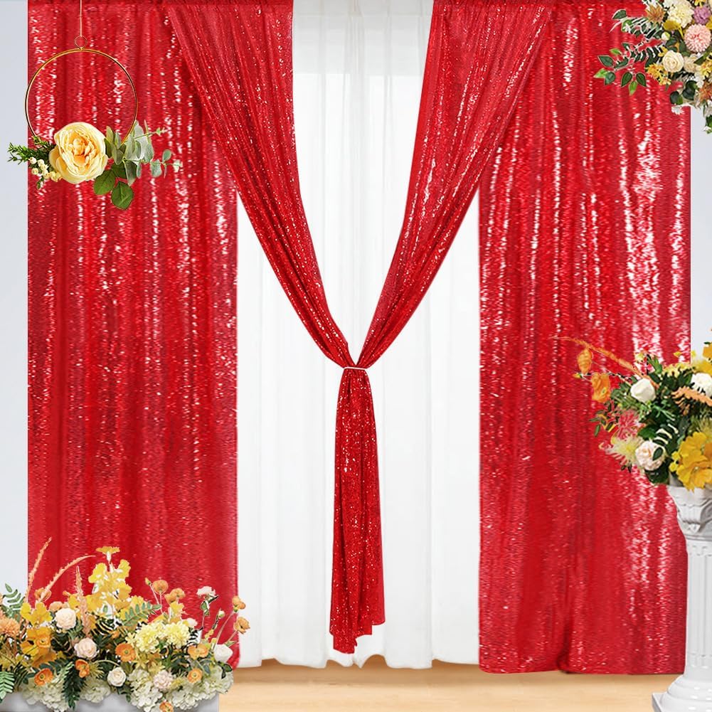 Eternal Beauty Sequin Backdrop Curtains, 2x8 Ft-2 Panels Red Back Drop for Shimmer Photography
