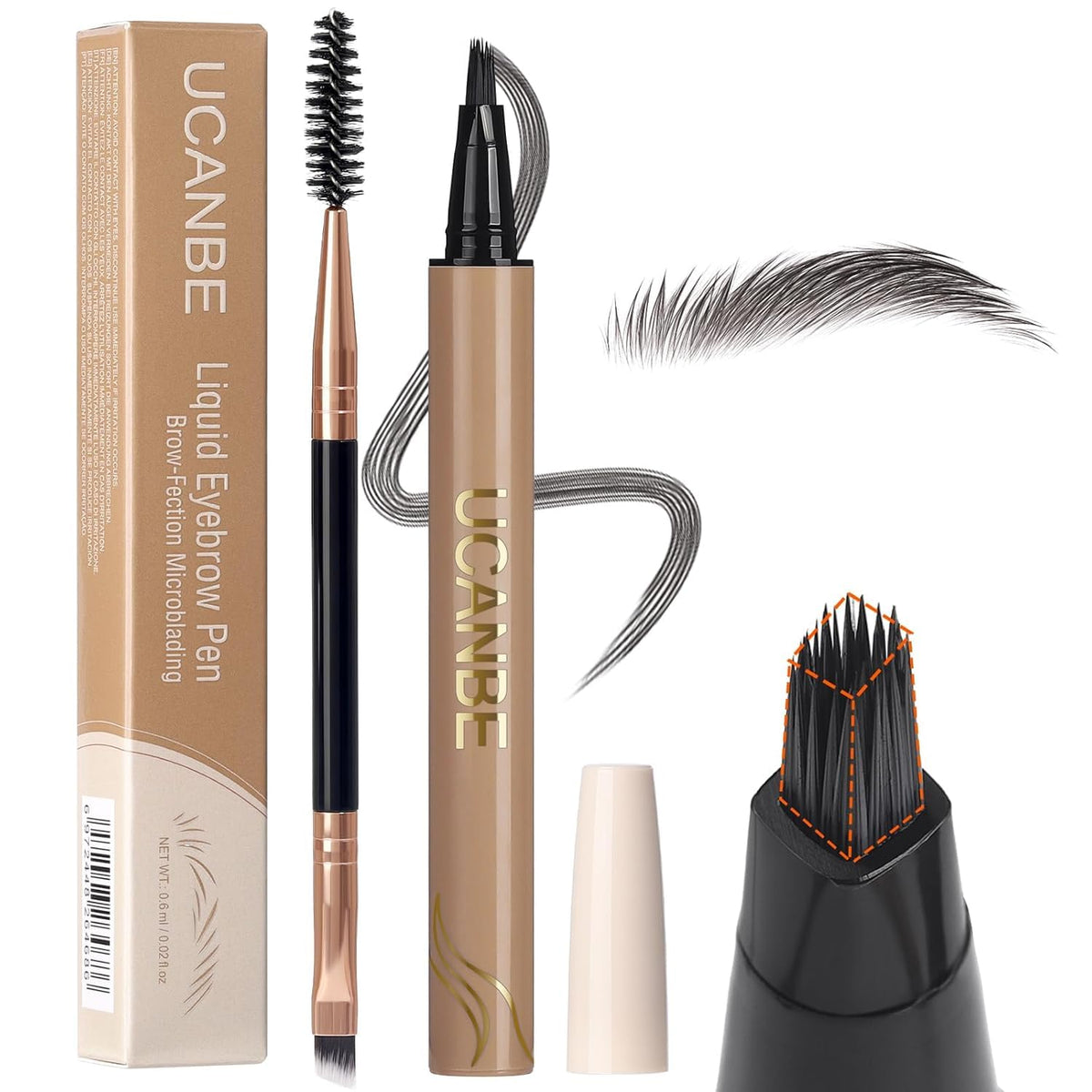 UCANBE Brow-Fection Angled Brush Eyebrow Pen, Liquid Microblading Eyebrow Pencils for Women, Wild