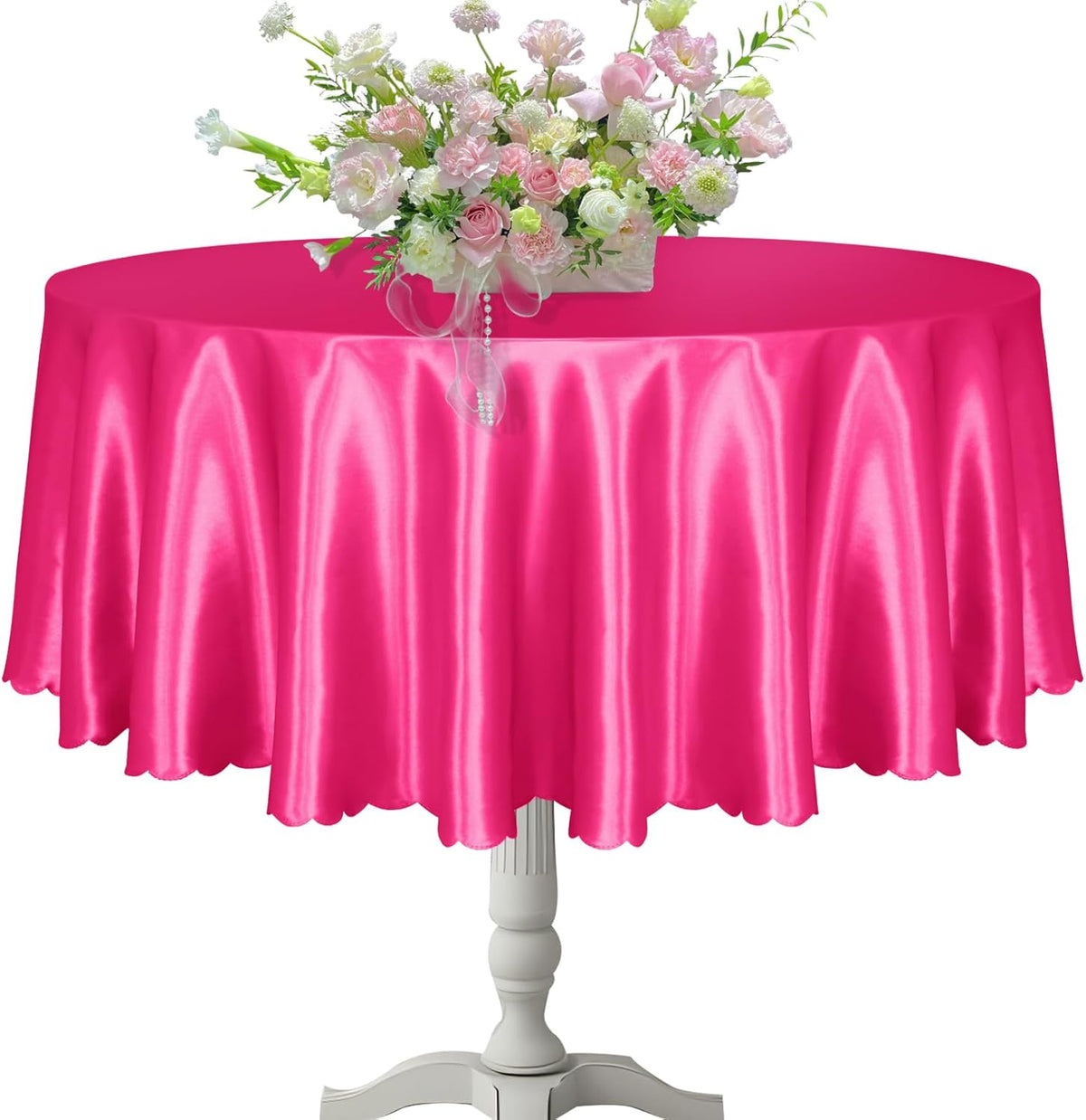KKJIAF 1 Pack Round Table Cloths 90 Inch, Hot Pink Overlay Round Satin Table Cover, Silky Satin