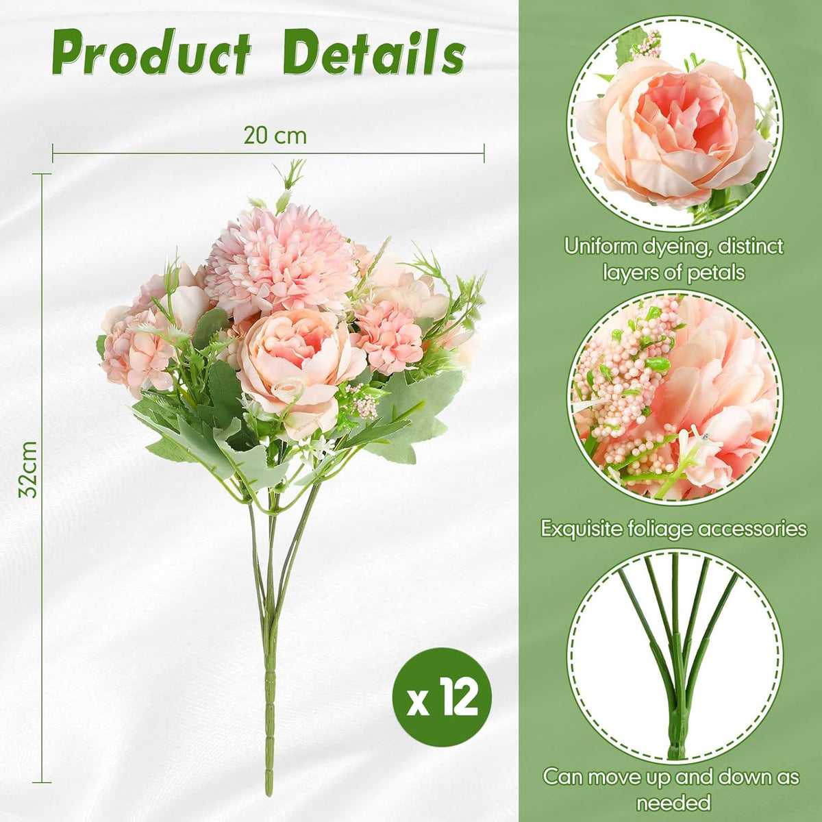 Tigeen Artificial Flowers Artificial Peonies Silk Flowers Faux Peony Fake Peony Silk Hydrangea