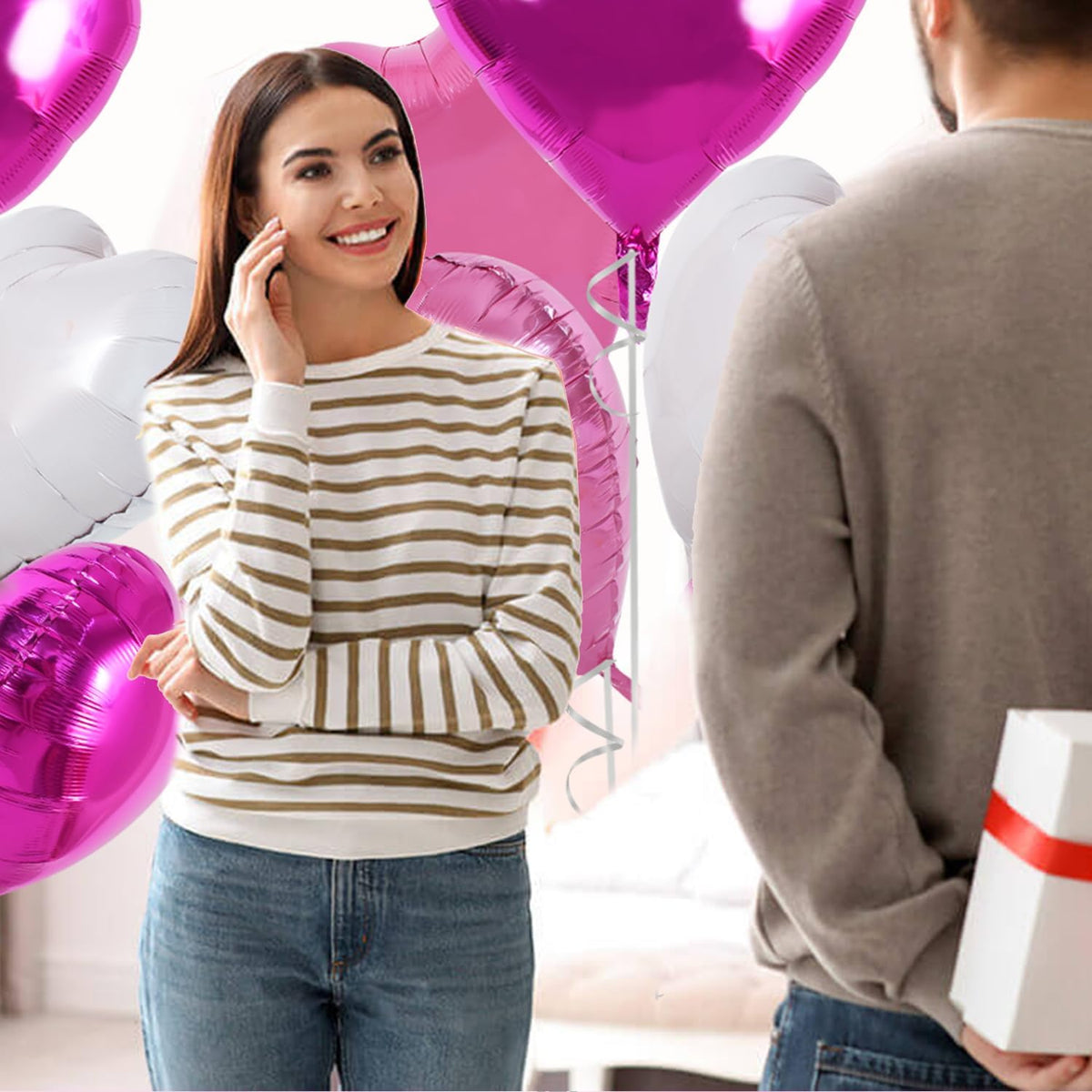 TONIFUL 30Pcs 18 Inch Pink White Heart Balloons Hot Pink Heart Shape Foil Mylar Balloons Decoration