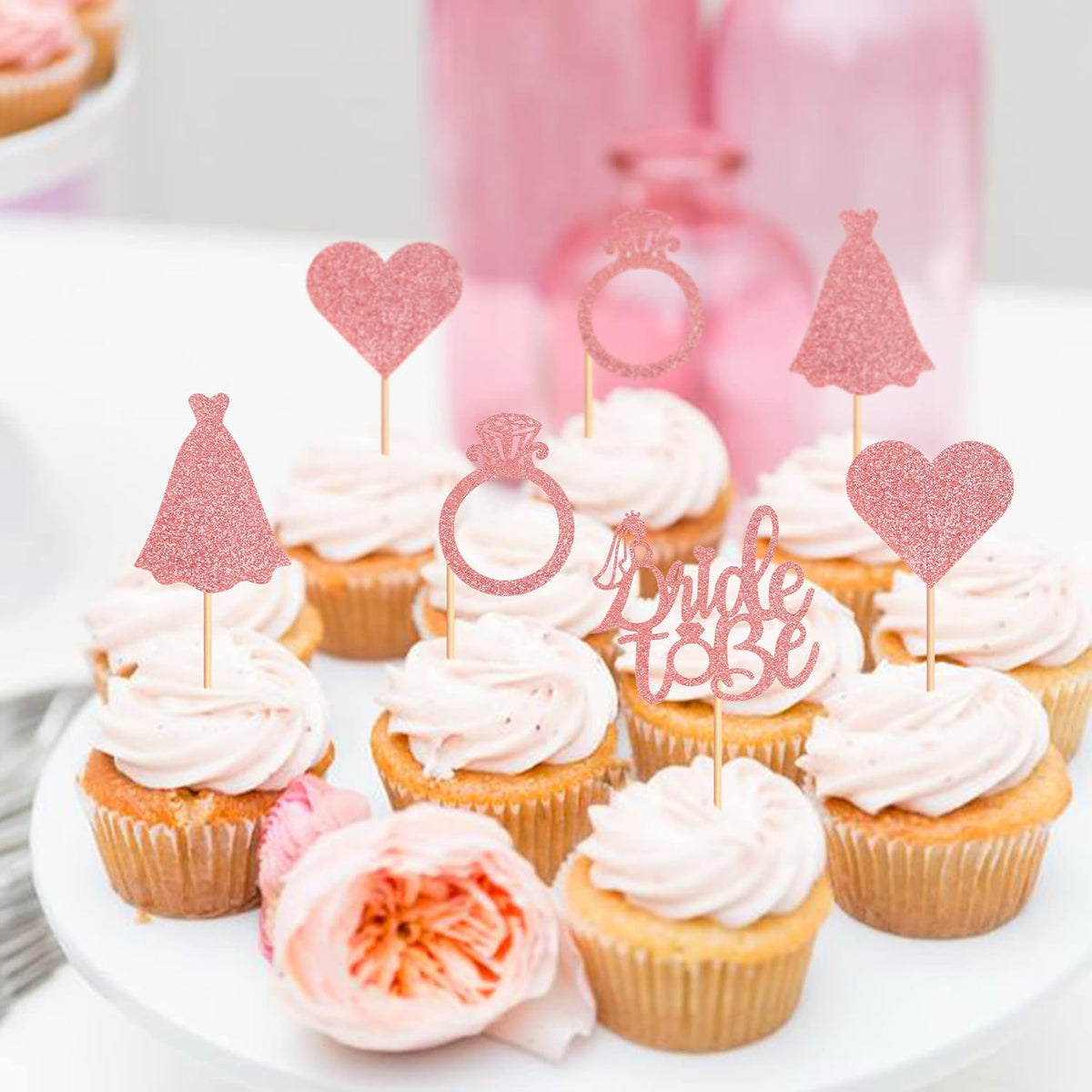 Pack of 24 Bride to Be Cupcake Toppers with Heart Ring Dress Bridal Shower Cupcake Picks Wedding