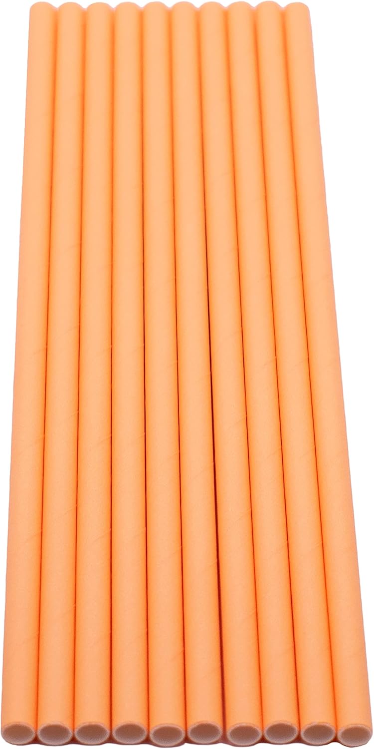 Pack of 300 Pastel Orange Biodegradable 4-Ply Paper Drinking Straws (Compostable, Non-toxic
