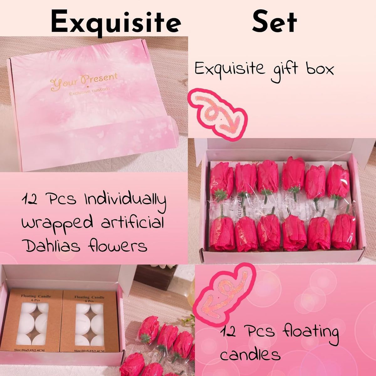 24 Pcs Floating Candles for Centerpieces and Floating Flowers Artificial Flowers Head Vase Filler
