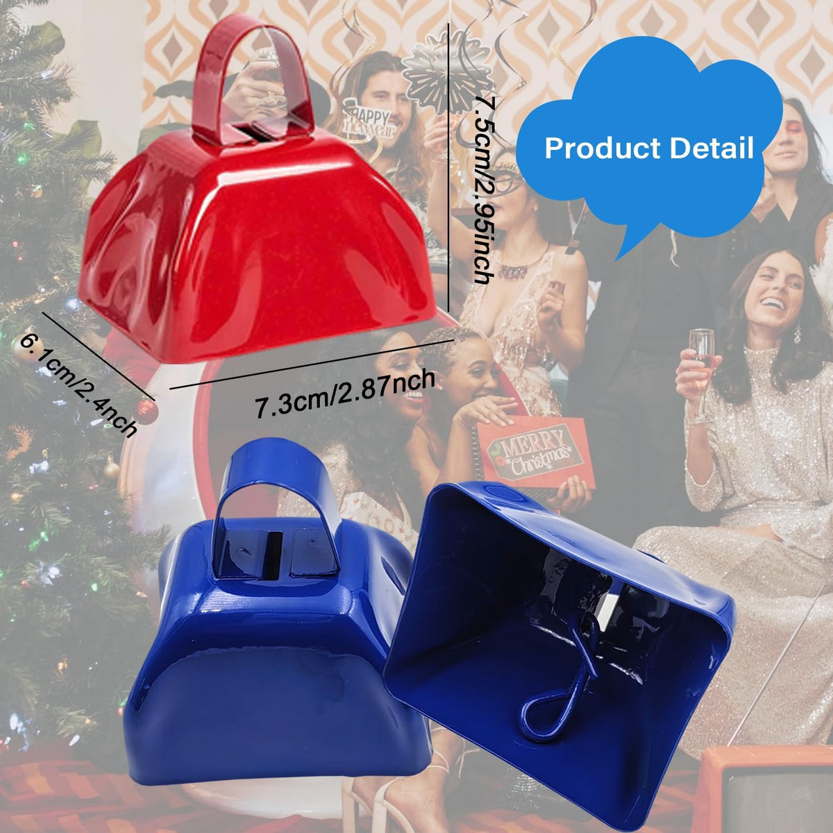 Metal Cow Bell Noise Maker - 3 Inch Pack of 4 - Small Loud Metal Cowbell Noisemaker with Handle