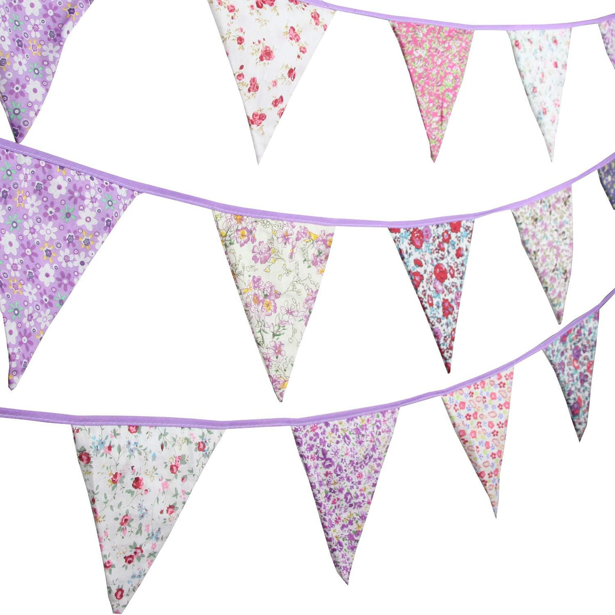 10M/32Ft Triangle Bunting Banner, 36 Pcs Cotton Fabric Flags Pennant Garlands for Birthday Party