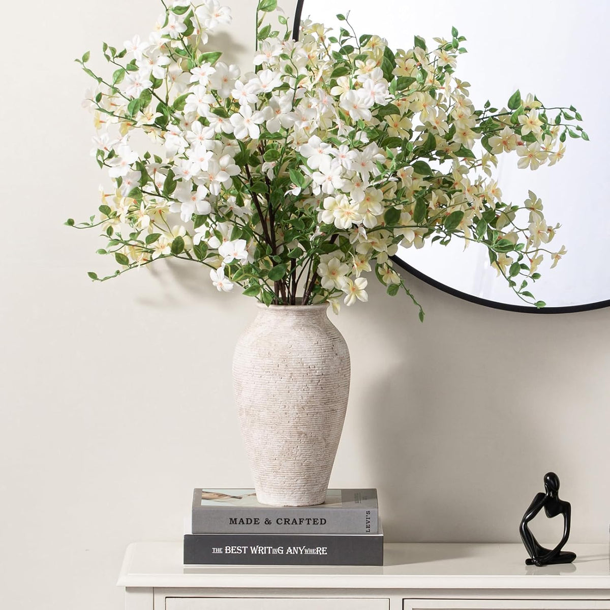 Ceramic Flower Vase Home Decor - Large Tall Farmhouse Table Vases Rustic Vintage Living Room