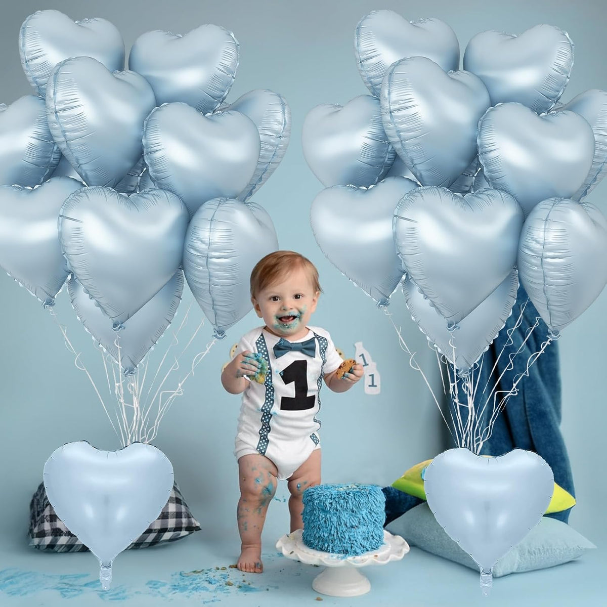 Baby Blue Heart Foil Balloons, 10PCS Light Blue Heart Shape Balloon, 18Inch Large Heart Polyester