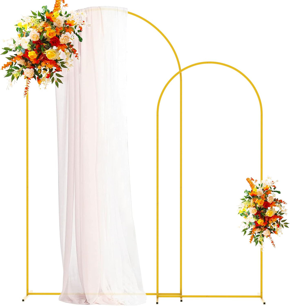 Putros Metal Arch Backdrop Stand Gold Wedding Arch Stand Set of 2 (7.2FT/6FT) Square Arched Frame