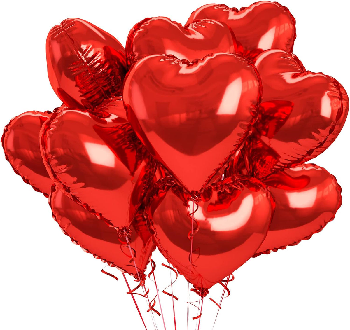 Biapian Foil Heart Balloons Red, 10PCS Red Heart Shape Balloons, Valentines Balloons 18inch Red
