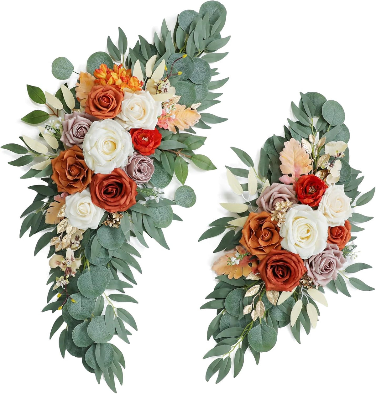 Burnt Orange Wedding Arch Flowers, Artificial Flowers for Wedding Welcome Signs and Autumn Weddings