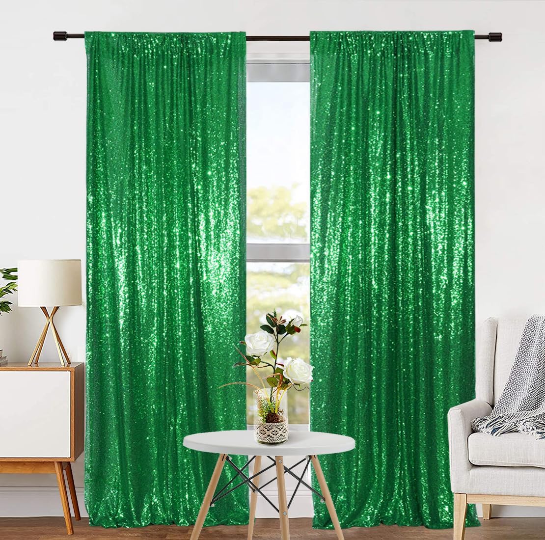 Eternal Beauty Sequin Backdrop Curtains, 2x8 Ft-2 Panels Green Back Drop for Shimmer Photography