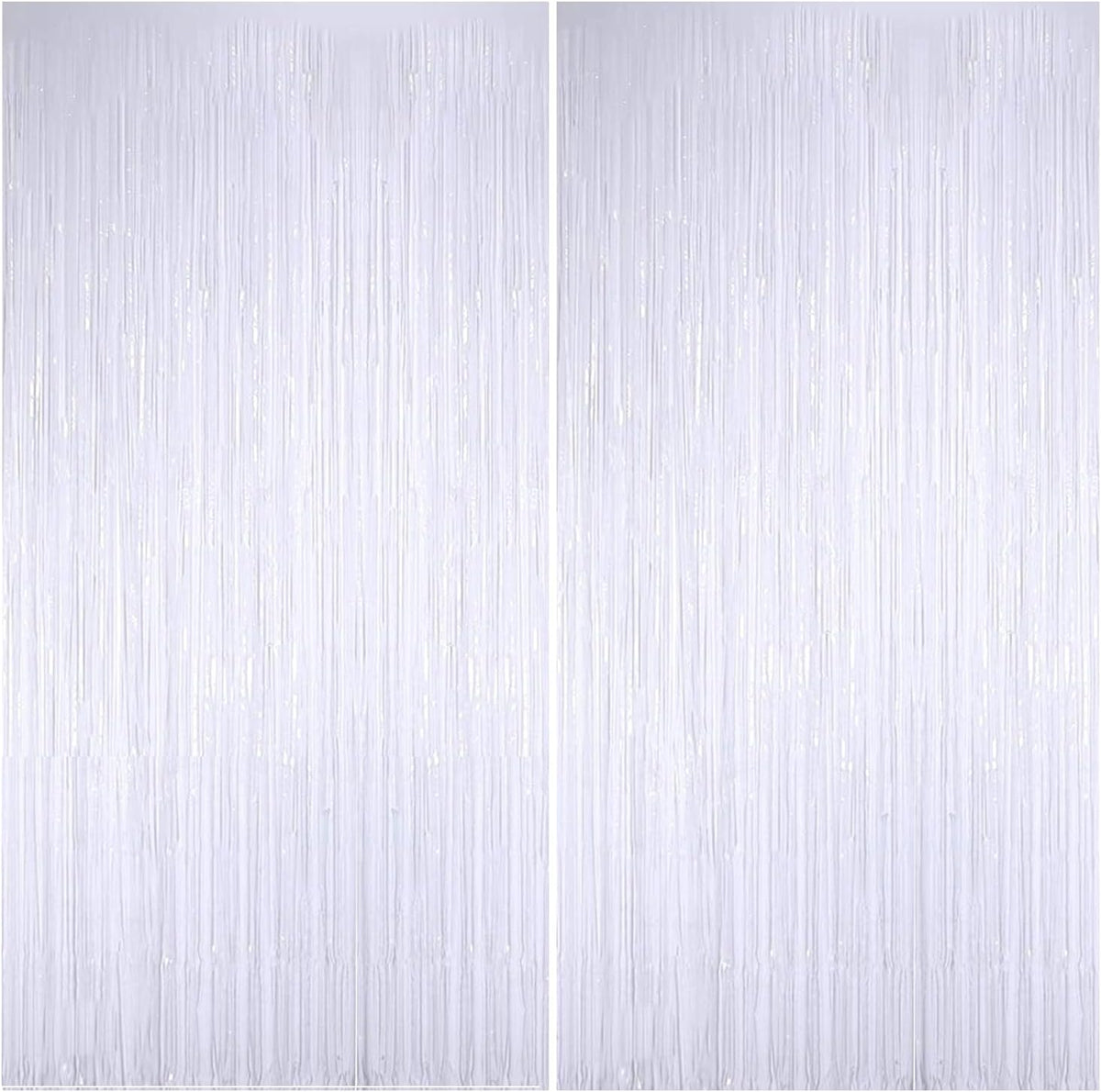 BEISHIDA 2 Pcs White Door Streamers Tinsel Curtain Party Streamers Backdrop Fringe Foil Wall