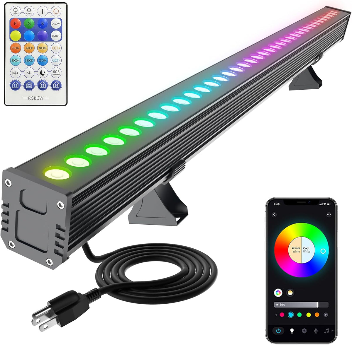 Smart Wall Washer Light Dimmable APP Control, 180W RGBCW Color Changing Linear LED Light Bar with