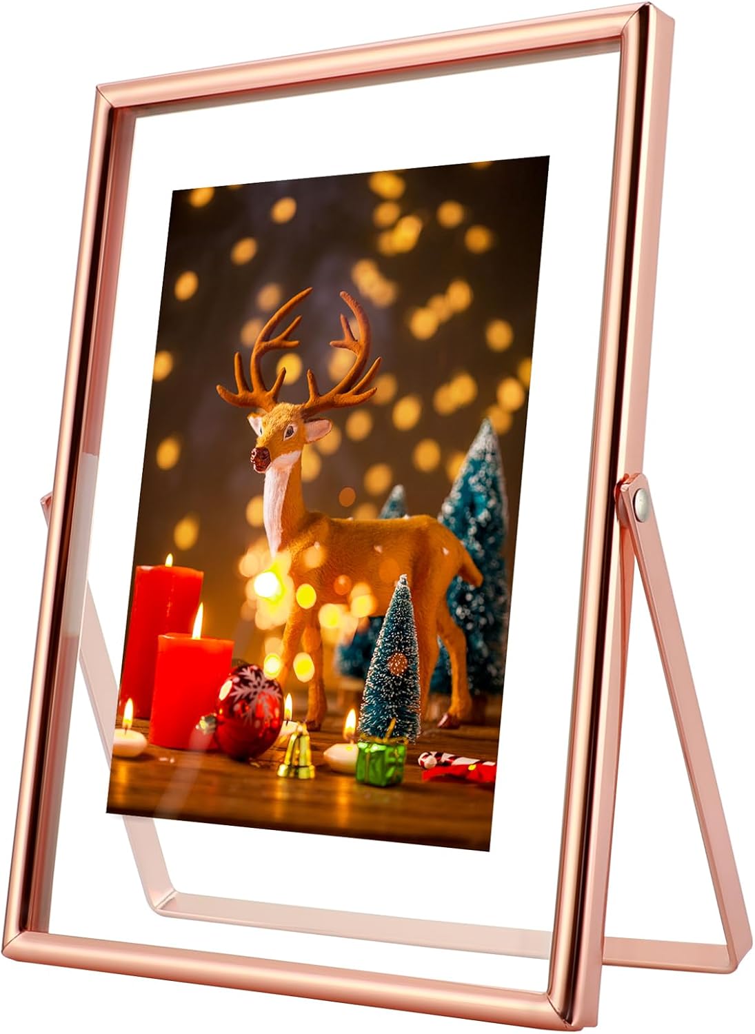 Rose Gold Floating Frame, 5"x7", Vertical, For Picture 4x6, 3.5x5, 2x3, Tabletop Use, Classy Gift