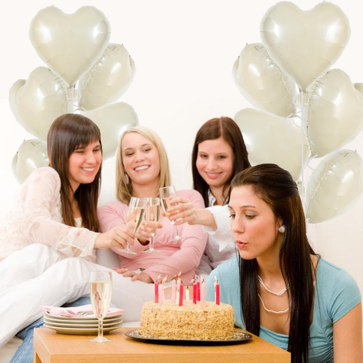 TONIFUL 30Pcs 18 Inch Cream White Heart Balloons Cream White Heart Shape Foil Mylar Balloons