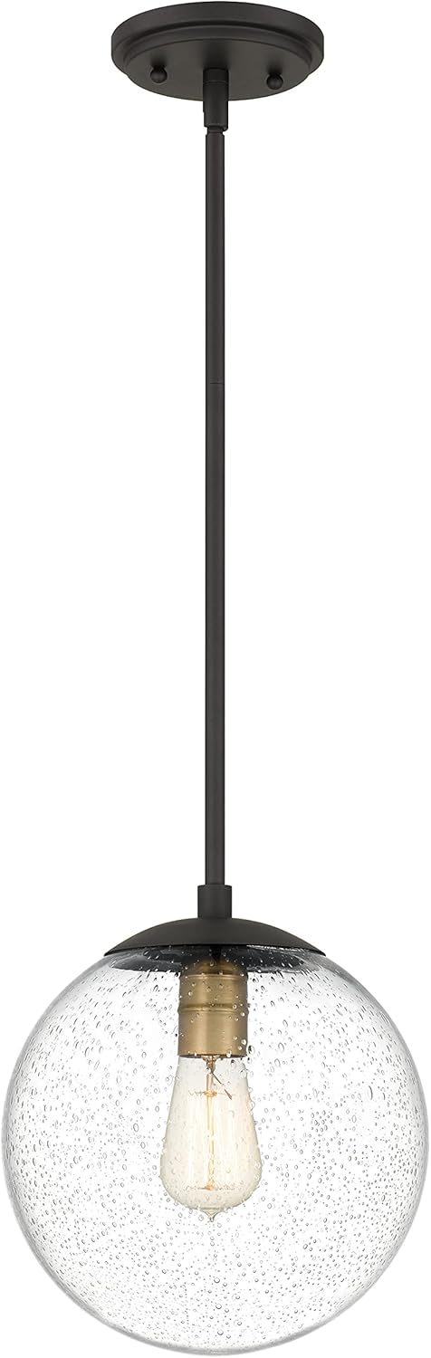 Globe Pendant Lighting, Black and Gold Pendant Light for Kitchen Island, 9.5 inch Seeded Globe