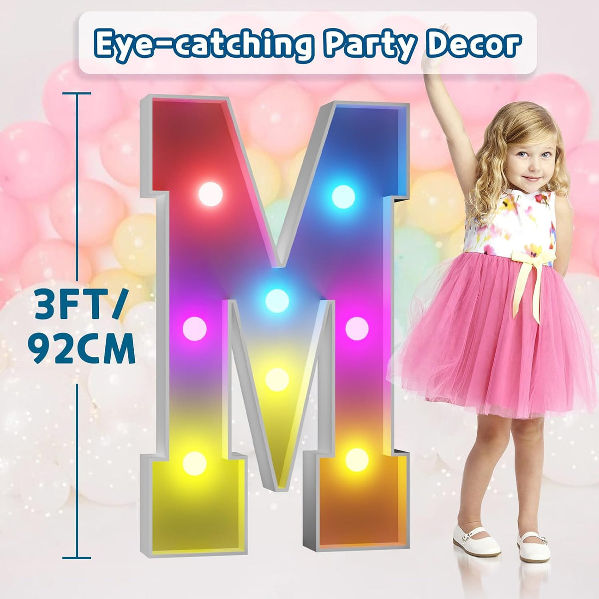 imprsv 3FT Colorful Marquee Light Up Letters M, 18 Colors Large Light up Letters Alphabet Sign with