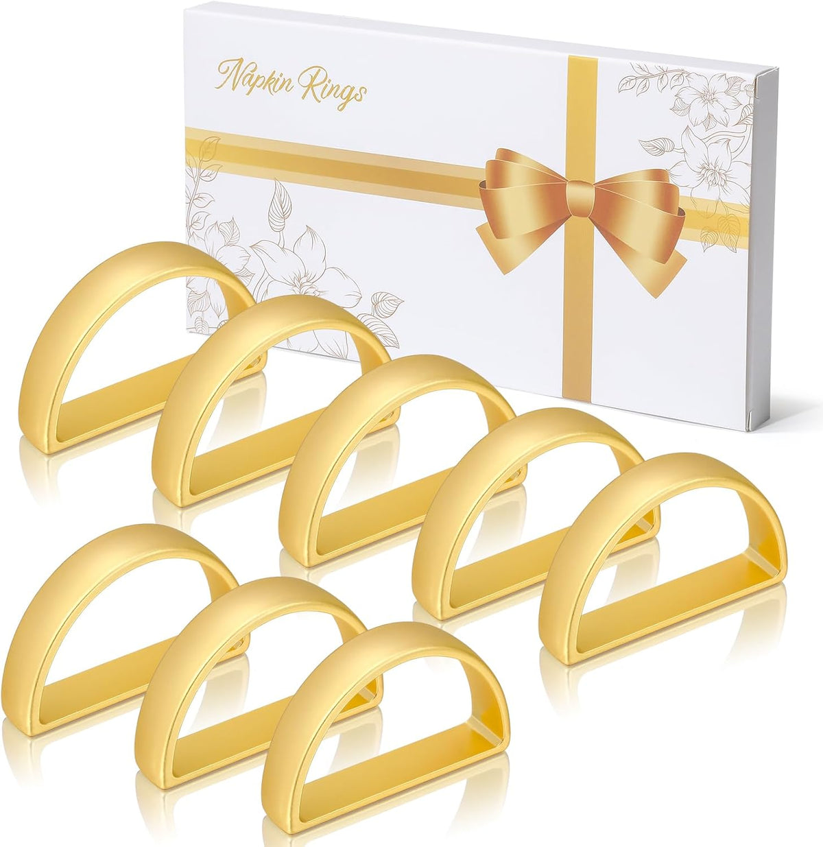KPOSIYA Napkin Rings Set of 8, Metal Gold Napkin Rings Bulk for Table Settings, D-Shape Napkin