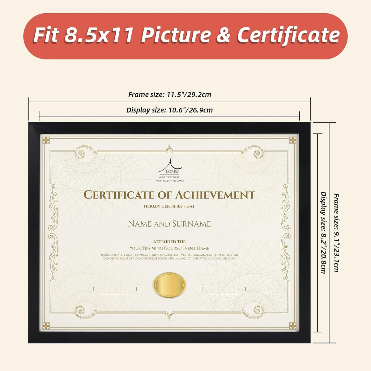 Rempry 8.5 x 11 Picture Frame Set of 14, Certificate Frames 8.5 by 11, Black Photo Frame for