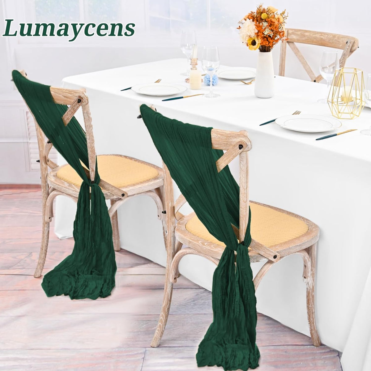 50 PCS Cheesecloth Chair Sashes Bows Wedding Aisle Decorations Chair Ribbon Ties Back Sash for