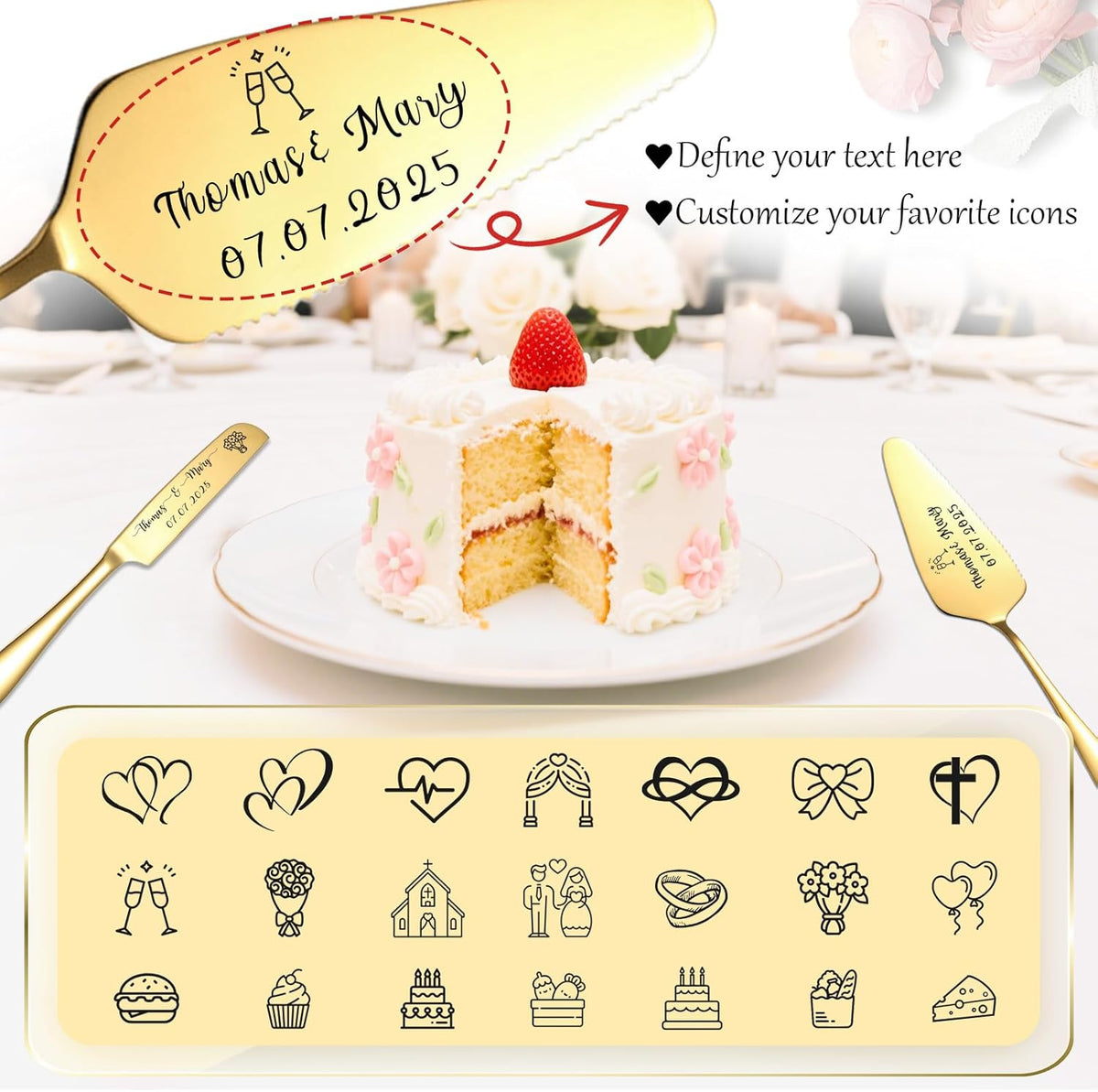 Custom Wedding Cake Knife and Server Set Personalized Cake Cutter with Engraved Text Bridal Cake