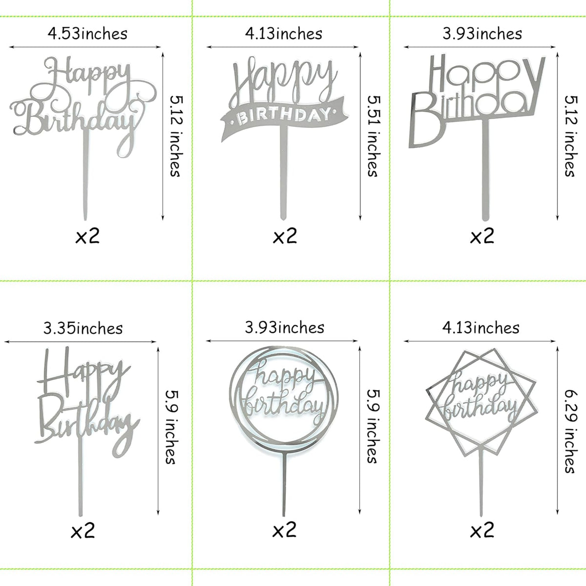12 Pack Multi Styles Birthday Cake Topper Set, Acrylic Cake Bunting Decor Birthday Cake Picks Party