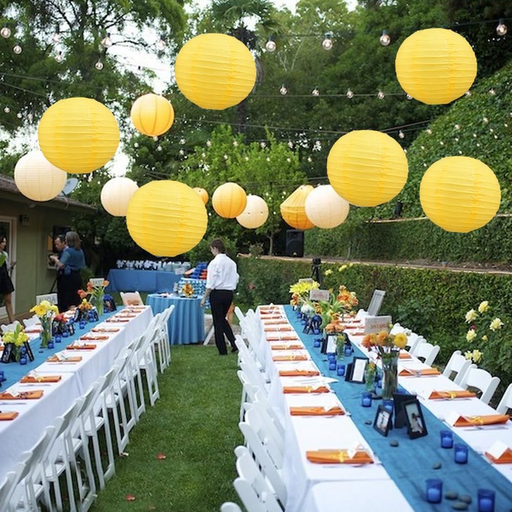 BEISHIDA 12-Inch Yellow Round Paper Lanterns Decorative Hanging Asia Chinese Japanese Paper