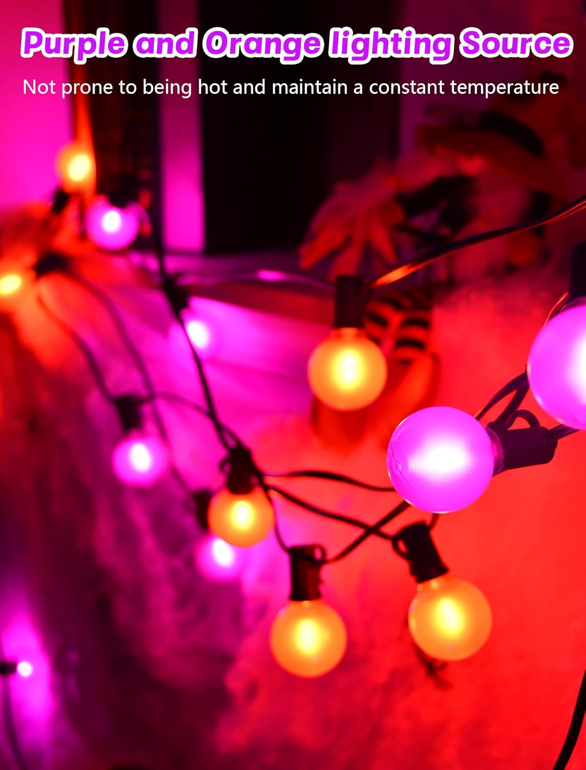 25ft Halloween String Lights Outdoor - G40 LED Orange and Purple String Lights with 27 Frosted