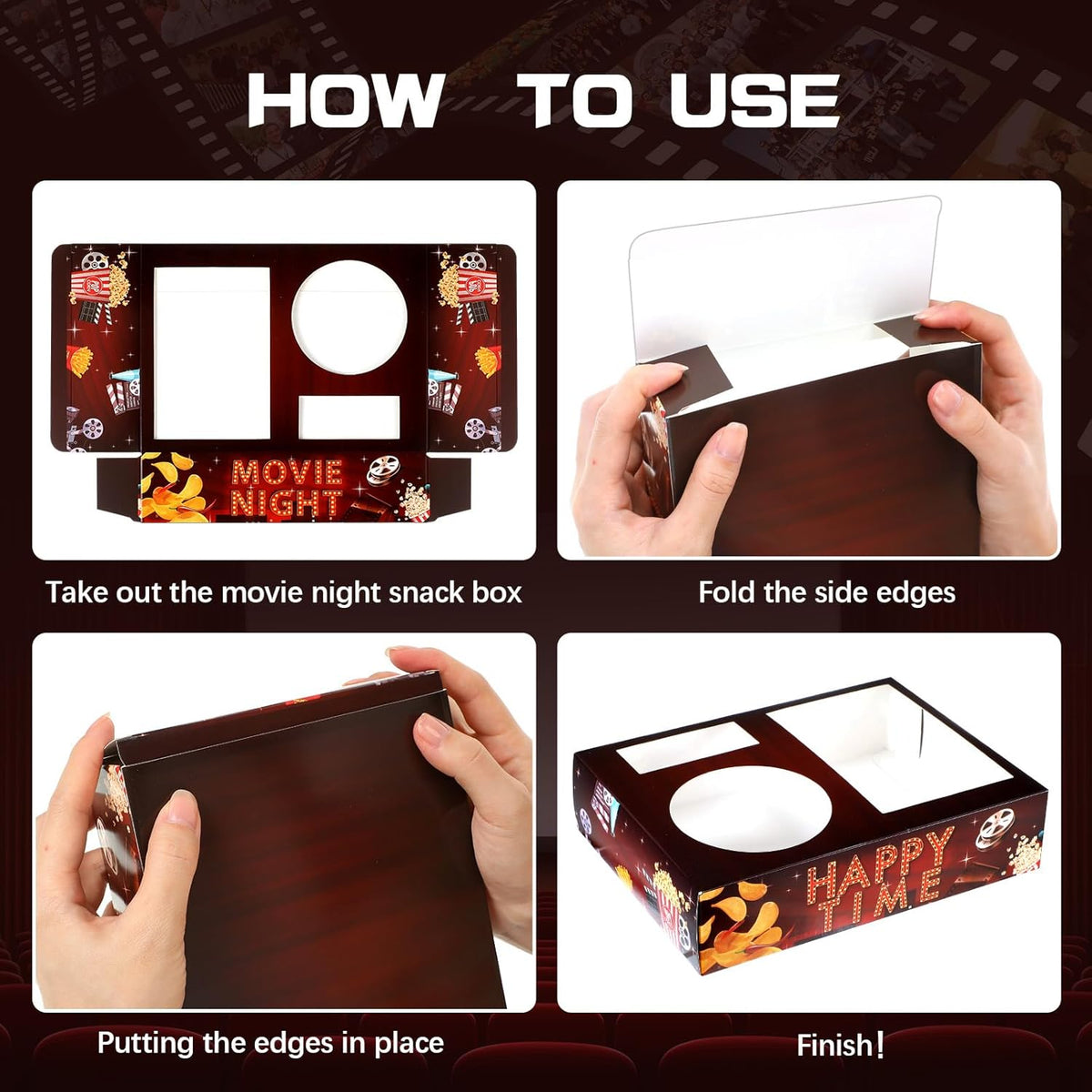 Faccito 36 Pcs Movie Night Snack Trays Movie Theater Snack Boxes Night Supply Disposable Paper