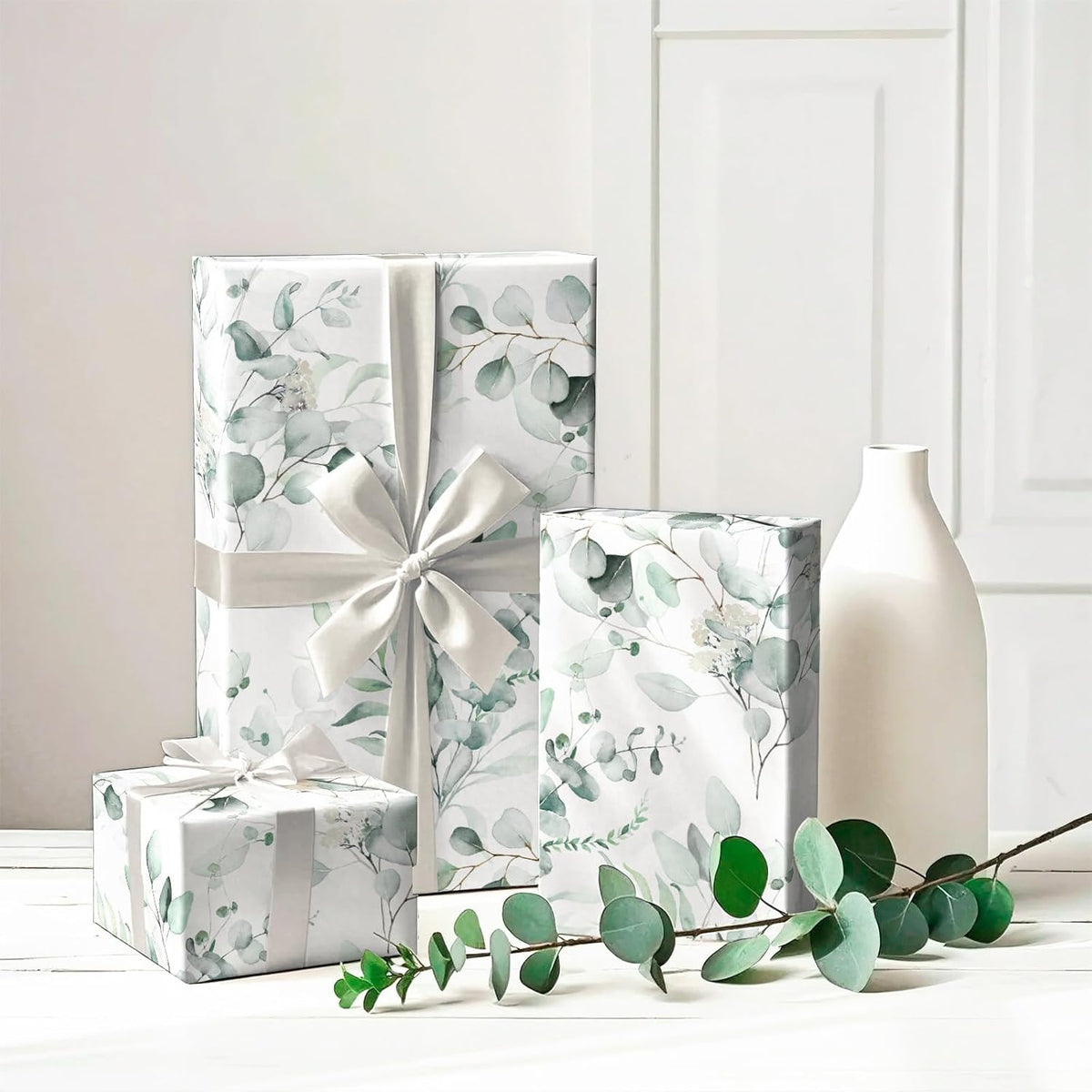 WRAPAHOLIC Eucalyptus Leaves Wrapping Paper Roll - Mini Roll - 17 Inch x 33 Feet - Eucalyptus