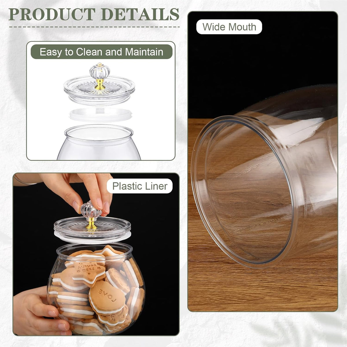 Nuogo 4 Pcs Plastic Candy and Cookie Jars with Lids Clear Cookie Container Candy Jars Large