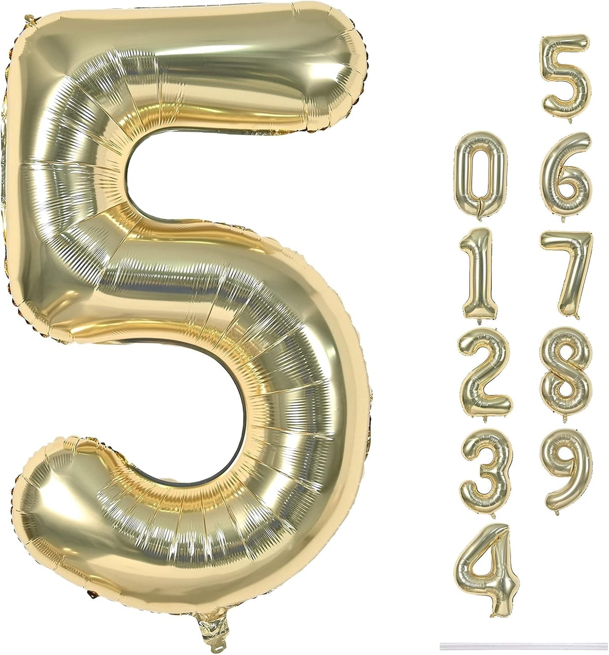 Champagne Gold Balloon Number 5, 40 Inch Large Self Inflating Foil Number Balloons 0-9, Light Gold